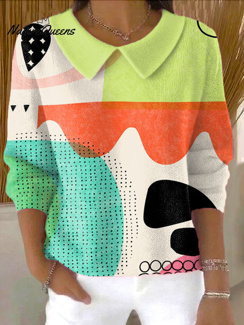 Women's Beautiful Colorful Abstract Geometric Painting Art Print Casual Peter Pan Collar 3/4 Sleeve Sweater