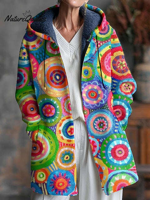 Abstract Colorful Circular Painting Art Print Unisex Plush Thick Long-Sleeved Sweater Cardigan Coat