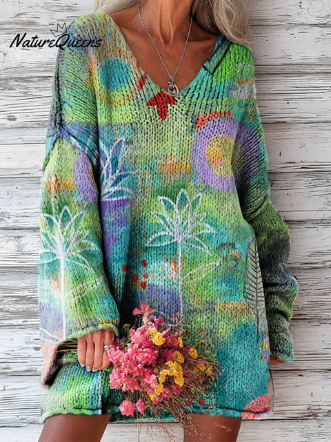 Women's Beautiful Abstract Floral Painting Art Print Casual Pullover Sweater