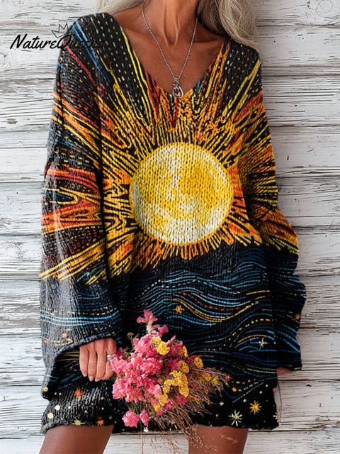 Women's Beautiful Abstract Sun Rising Painting Art Print Casual Pullover Sweater