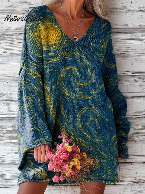 Women's Beautiful Abstract Sky Painting Art Print Casual Pullover Sweater