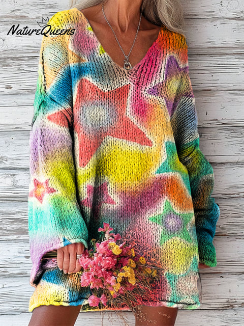 Women's Beautiful Colorful Star Painting Art Print Casual Pullover Sweater