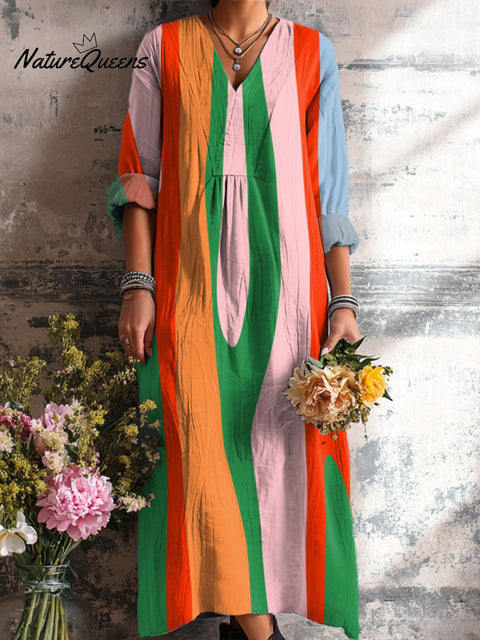 Women's Abstract Geometric Colorful Stripes Painting Art Print Dress