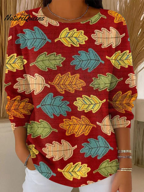 Women's Beautiful Abstract Colorful Leaves Painting Art Print Casual Pullover Sweater