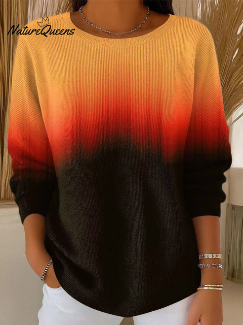Women's  Abstract Two-color Gradient Painting Art Print Casual Pullover Sweater
