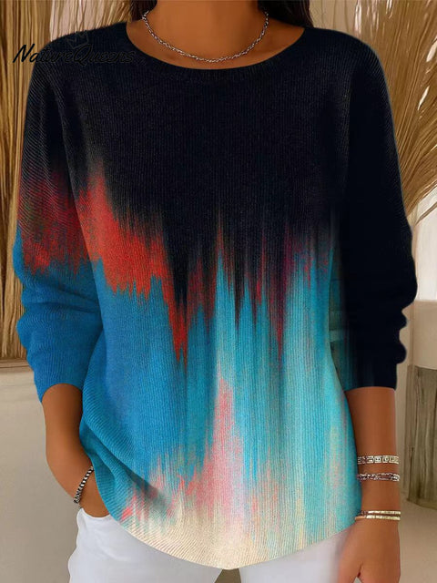 Women's Abstract Multicolor Gradient Painting Art Print Casual Pullover Sweater