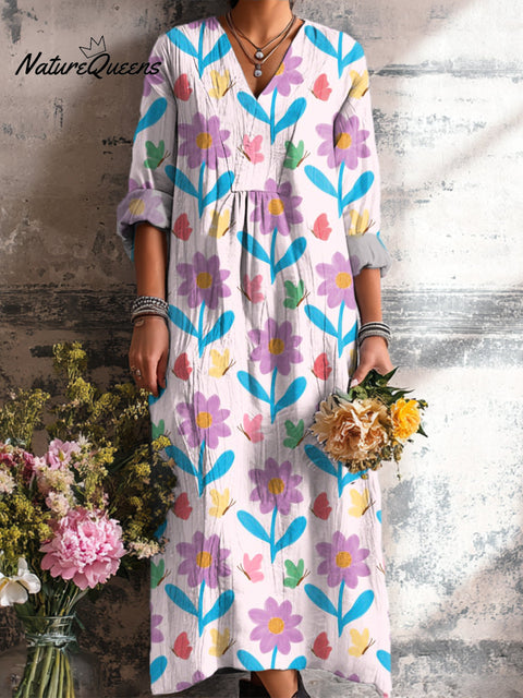 Women's Abstract Cute Floral Painting Art Print Dress