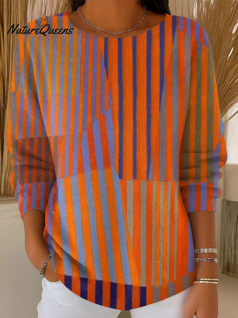 Women's Beautiful Multicolor Abstract Stripe Painting Art Print Casual Pullover Sweater