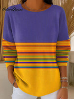 Women's Beautiful Multicolor Striped Painterly Art Print Casual Pullover Sweater
