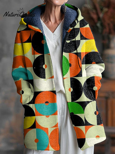 Beautiful Colorful Geometric Check Art Print Unisex Plush Thick Long-Sleeved Sweater Cardigan Coat