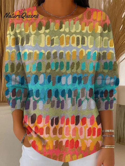 Women's Beautiful Multicolor Block Graffiti Painting Art Print Casual Pullover Sweater