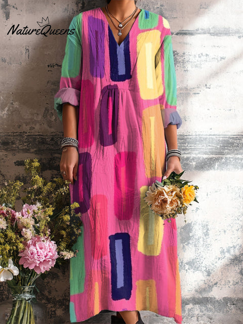 Women's Beautiful Colorful Abstract Geometric Painting Art Print Dress