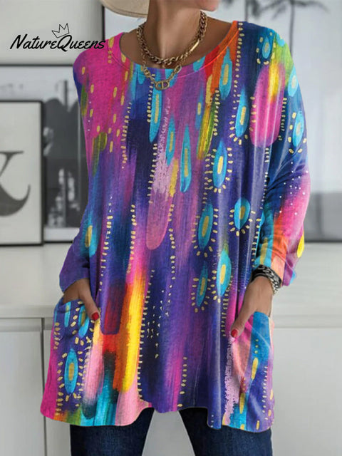 Women's Beautiful Colorful Paint Graffiti Painting Art Print Casual Long Sleeve T-shirt