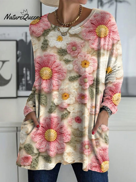 Women's Beautiful Large Flower Painting Art Print Casual Long Sleeve T-shirt