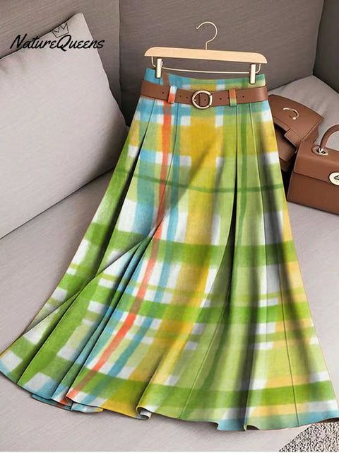 Women's Beautiful Multicolor Plaid Graphic Art Print Cotton Skirt