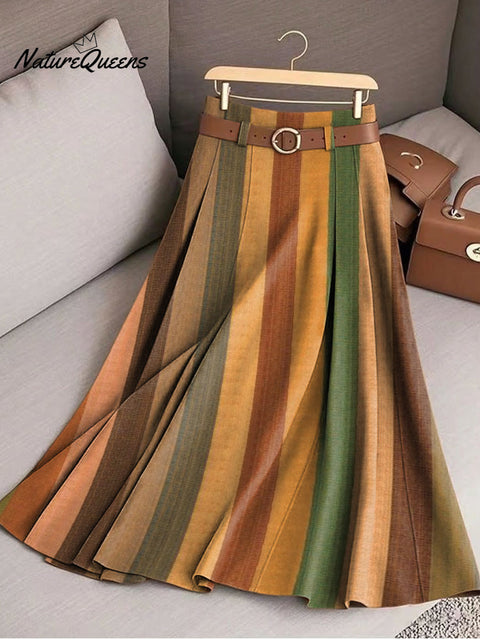 Women's Beautiful Multicolor Striped Painterly Art Print Cotton Skirt