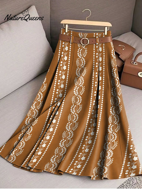Women's Beautiful Plant Geometric Stripe Painting Art Print Cotton Skirt