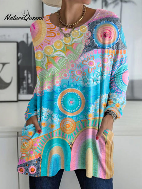 Women's Beautiful Colorful Abstract Geometric Landscape Painting Art Print Casual Long Sleeve T-shirt