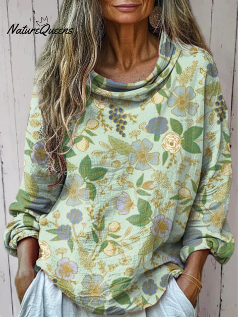 Women's Beautiful Ethnic Floral Art Print Casual Long Sleeve Comfortable Cotton Shirt