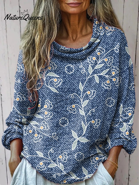 Women's Beautiful Ethnic Floral Leaves Art Print Casual Long Sleeve Comfortable Cotton Shirt