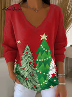 Women's Beautiful Winter Christmas Tree Painting Art Print Casual Pullover Sweater