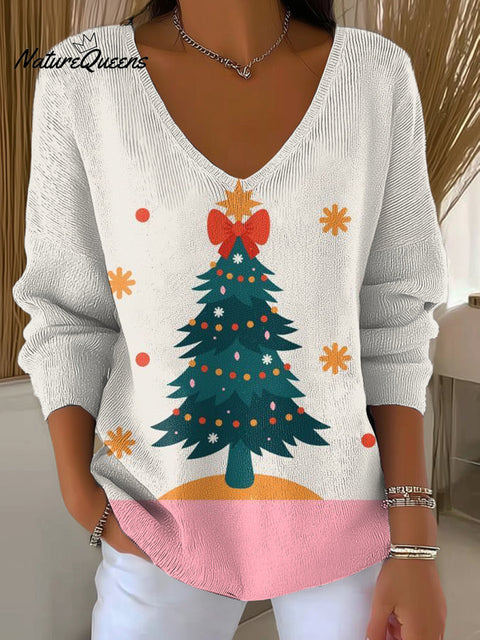 Women's Beautiful Winter Christmas Tree Gift Painting Art Print Casual Pullover Sweater