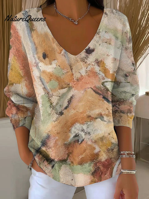 Women's Abstract Oil Painting Art Print Casual Pullover Sweater