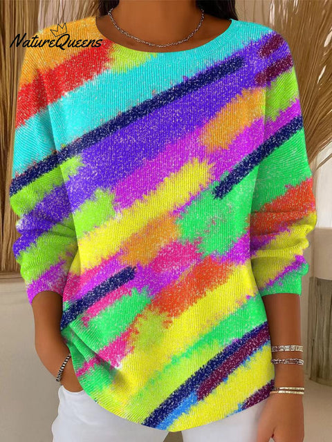 Women's Beautiful Abstract Colorful Stripes Graffiti Painting Art Print Casual Pullover Sweater