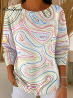 Women's Beautiful Colorful Abstract Line Drawing Art Print Casual Pullover Sweater