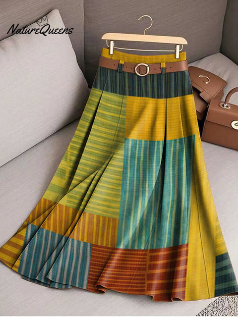 Women's Beautiful Multicolor Plaid Graphic Art Print Cotton Skirt