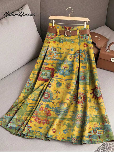 Women's Beautiful Ethnic Floral Geometric Painting Art Print Cotton Skirt