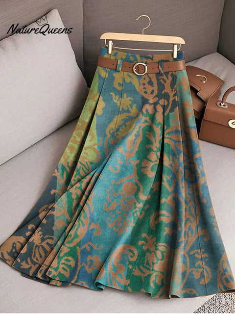 Women's Beautiful Ethnic Geometric Floral Art Print Cotton Skirt