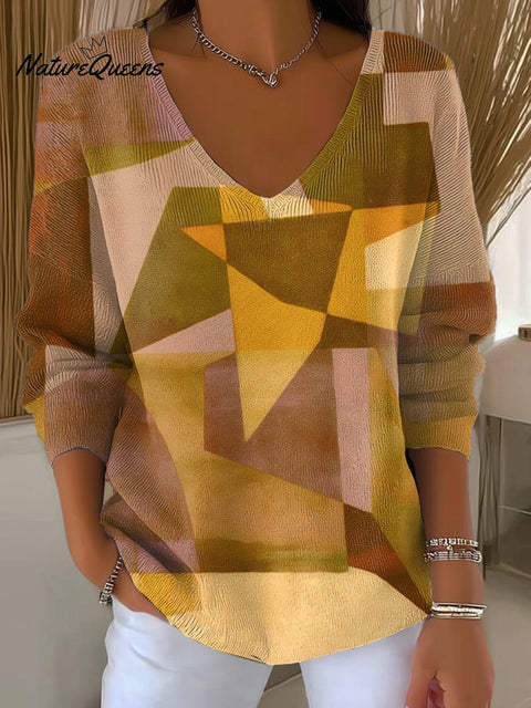 Women's Beautiful Abstract Colorful Geometric Painting Art Print Casual Pullover Sweater
