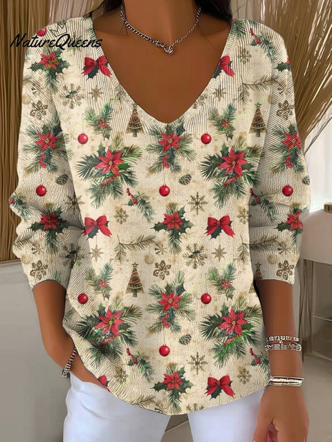 Women's Beautiful Christmas Gift Pattern Art Print Casual Pullover Sweater