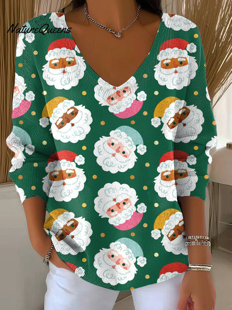 Women's Beautiful Cute Santa Claus Painting Art Print Casual Pullover Sweater