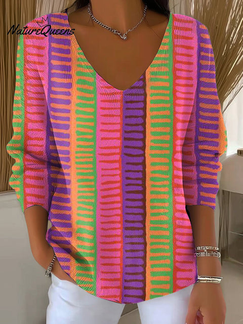 Women's Beautiful Colorful Abstract Stripes Painting Art Print Casual Pullover Sweater