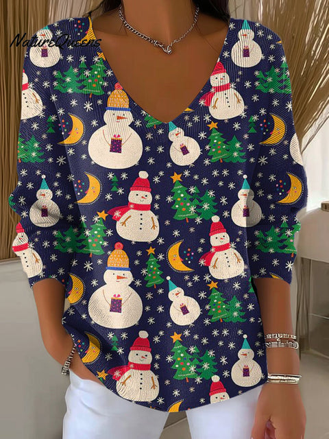 Women's Winter Snowman Christmas Gift Painting Art Print Casual Pullover Sweater