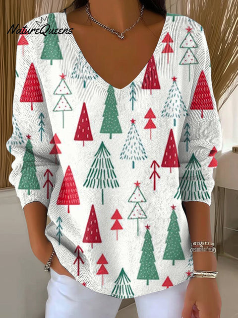Women's Beautiful And Colorful Winter Christmas Tree Painting Art Print Casual Pullover Sweater