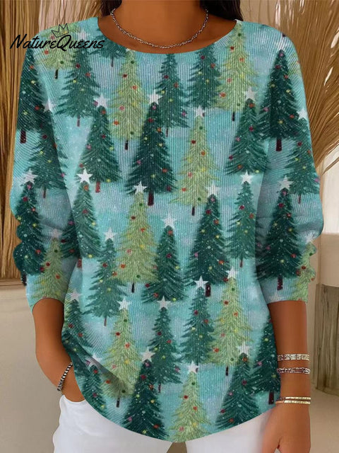 Women's Beautiful Winter Christmas Tree Painting Art Print Casual Pullover Sweater