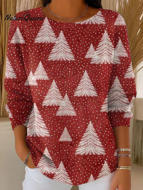 Women's Beautiful Winter Fir Tree Painting Art Print Casual Pullover Sweater