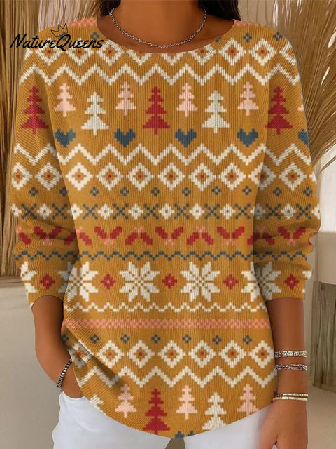 Women's Beautiful Winter Snowflake Christmas Tree Painting Art Print Casual Pullover Sweater