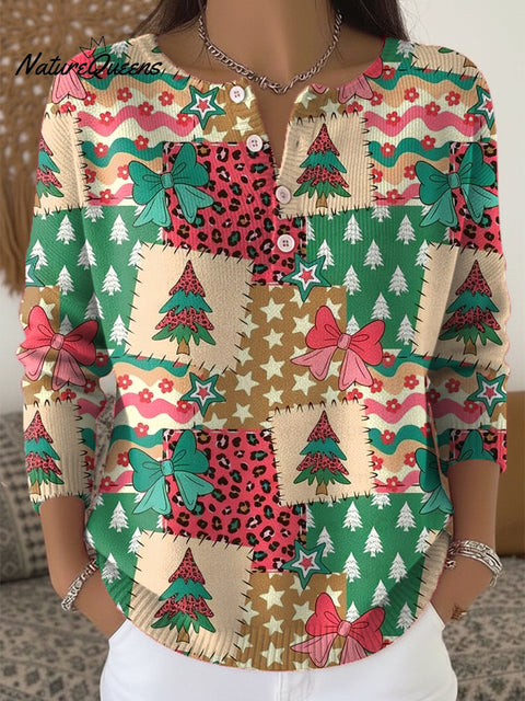 Beautiful Colorful Christmas Tree Gifts Painting Art Print Buttoned Cardigan Sweater
