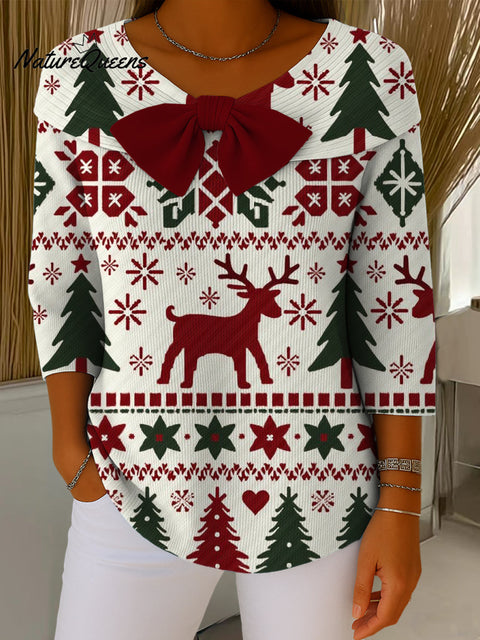 Beautiful Geometric Winter Snowflakes Elk Fir Tree Painting Art Print Buttoned Cardigan Sweater