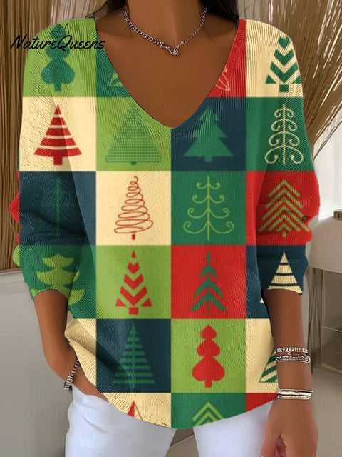 Women's Beautiful And Colorful Winter Christmas Tree Painting Art Print Casual Pullover Sweater