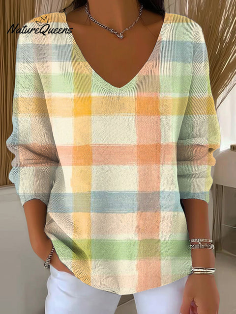 Women's Beautiful Colorful Striped Painting Art Print Casual Pullover Sweater
