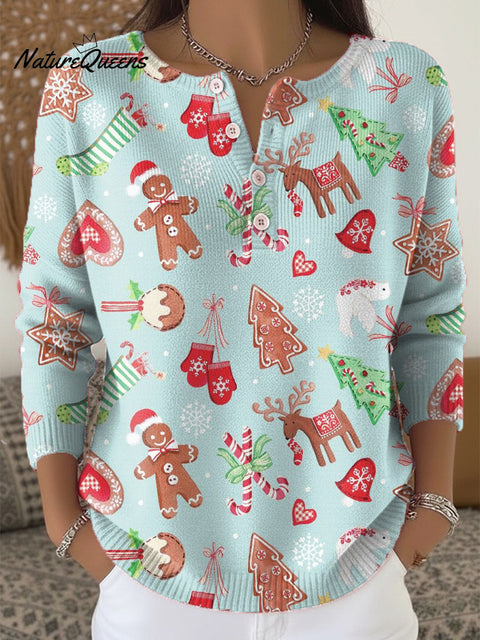 Beautiful Christmas Tree Cookies Christmas Cookies Painting Art Print Buttoned Cardigan Sweater