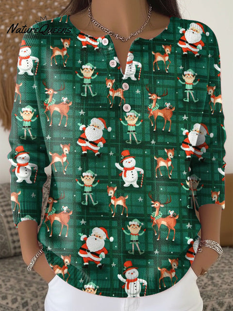 Merry Christmas! Christmas Pattern Painting Art Print Buttoned Cardigan Sweater
