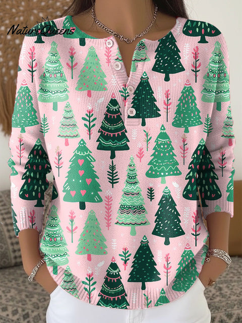 Merry Christmas! Beautiful Christmas Tree Painting Art Print Buttoned Cardigan Sweater
