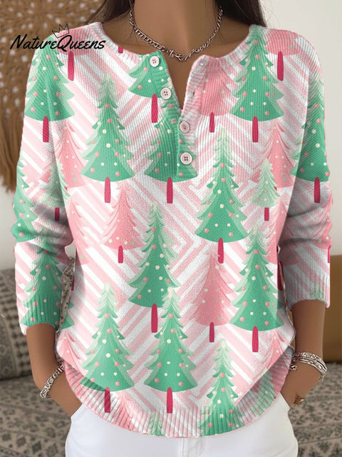 Merry Christmas! Beautiful Christmas Tree Painting Art Print Buttoned Cardigan Sweater