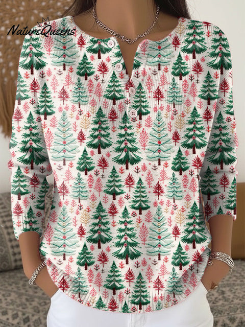Merry Christmas! Beautiful Christmas Tree Painting Art Print Buttoned Cardigan Sweater